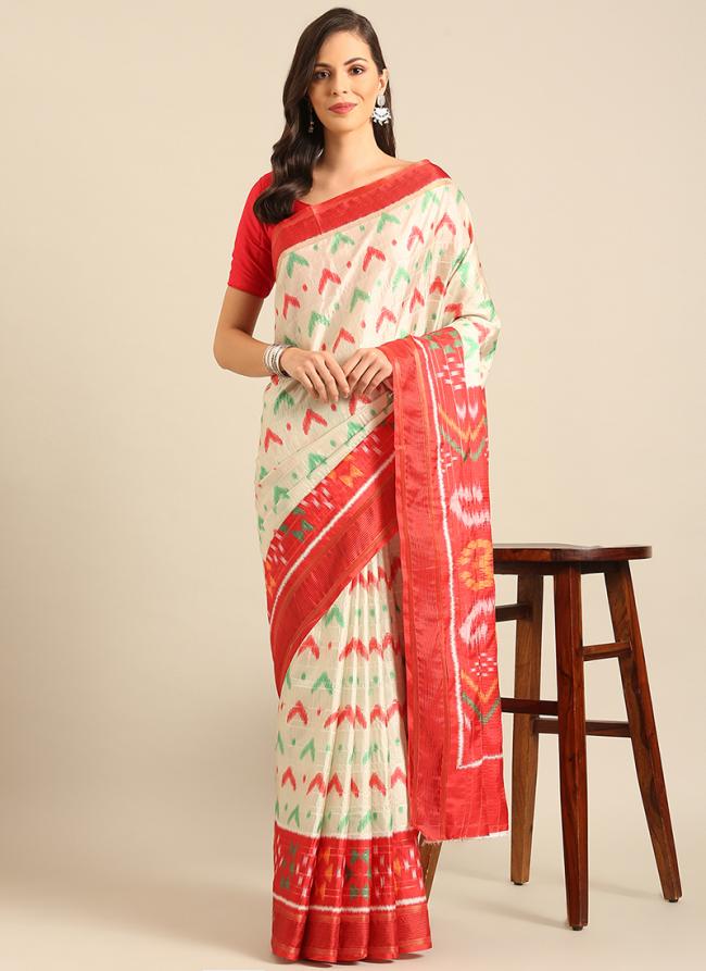 Cotton White Casual Wear Printed Saree